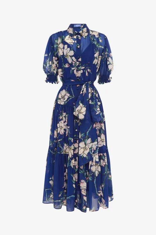 Ellie Bishop Sleeve Midi Dress - Midnight Magnolia Print sold by LEO LIN