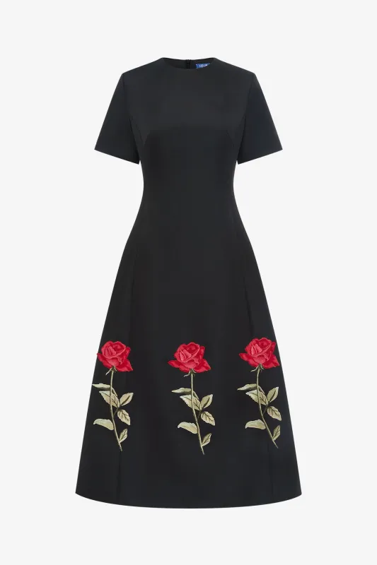 Caroline Embellished Rose Midi Dress - Ebony sold by LEO LIN