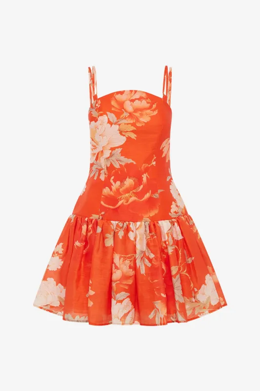 Lorena Ruffled Mini Dress - Saffron Peony Print sold by LEO LIN