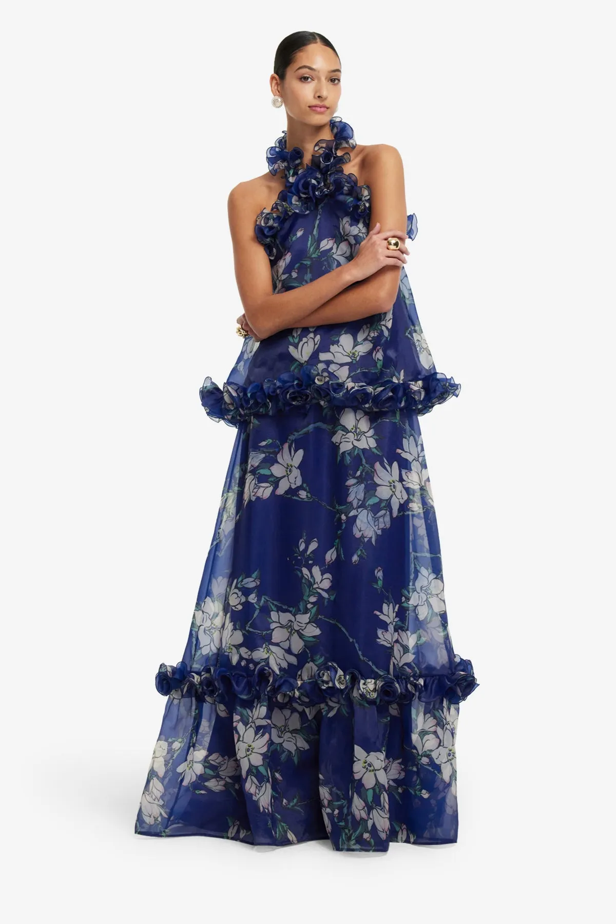 Paige Ruffled Maxi Skirt - Midnight Magnolia Print sold by LEO LIN product image thumbnail 3