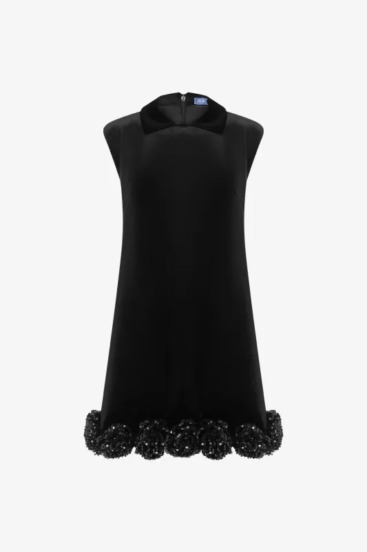 Lingyu Velvet Embellished Mini Dress - Ebony sold by LEO LIN