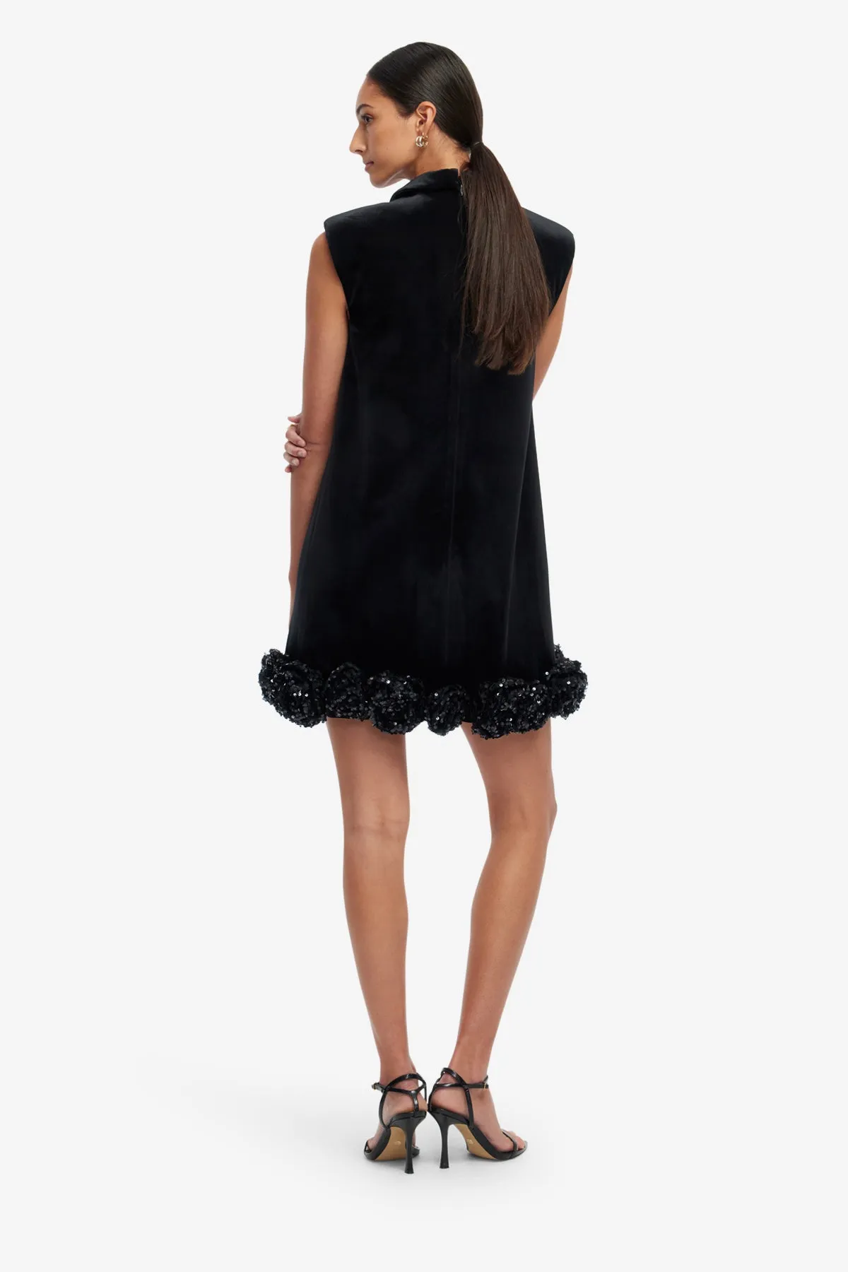 Lingyu Velvet Embellished Mini Dress - Ebony sold by LEO LIN product image thumbnail 5