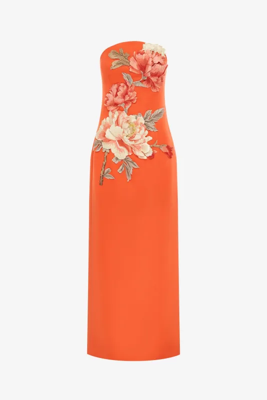 Ava Appliqué Floral Bustier Maxi Dress - Saffron sold by LEO LIN