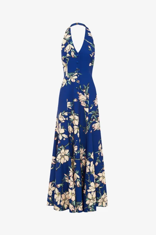 Juliette Halterneck Maxi Dress - Midnight Magnolia Print sold by LEO LIN