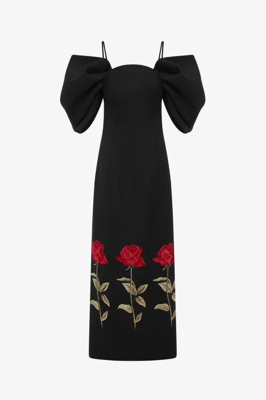 Arabella Embroidered Maxi Dress - Ebony sold by LEO LIN