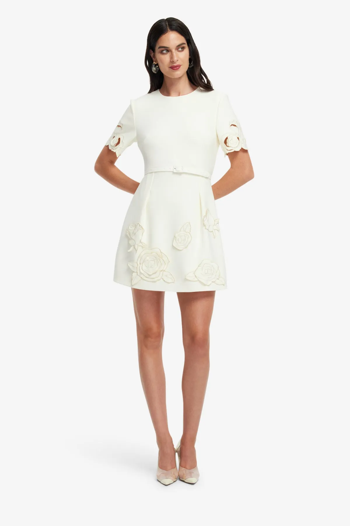 Aurelie Appliqué Short Sleeve Mini Dress - Vanilla sold by LEO LIN product image thumbnail 3
