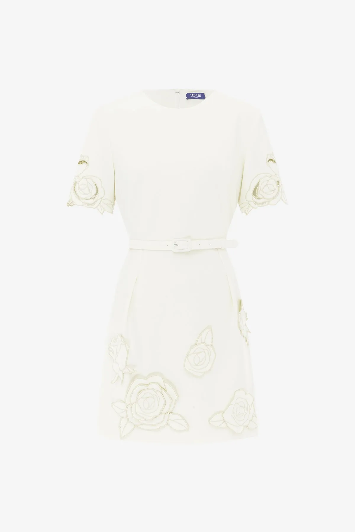 Aurelie Appliqué Short Sleeve Mini Dress - Vanilla sold by LEO LIN