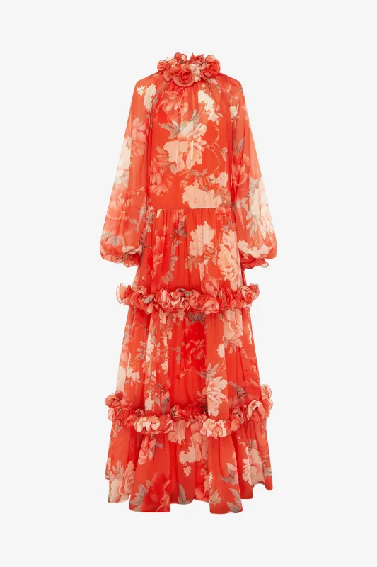 Angela Ruffled Maxi Dress - Saffron Peony Print sold by LEO LIN