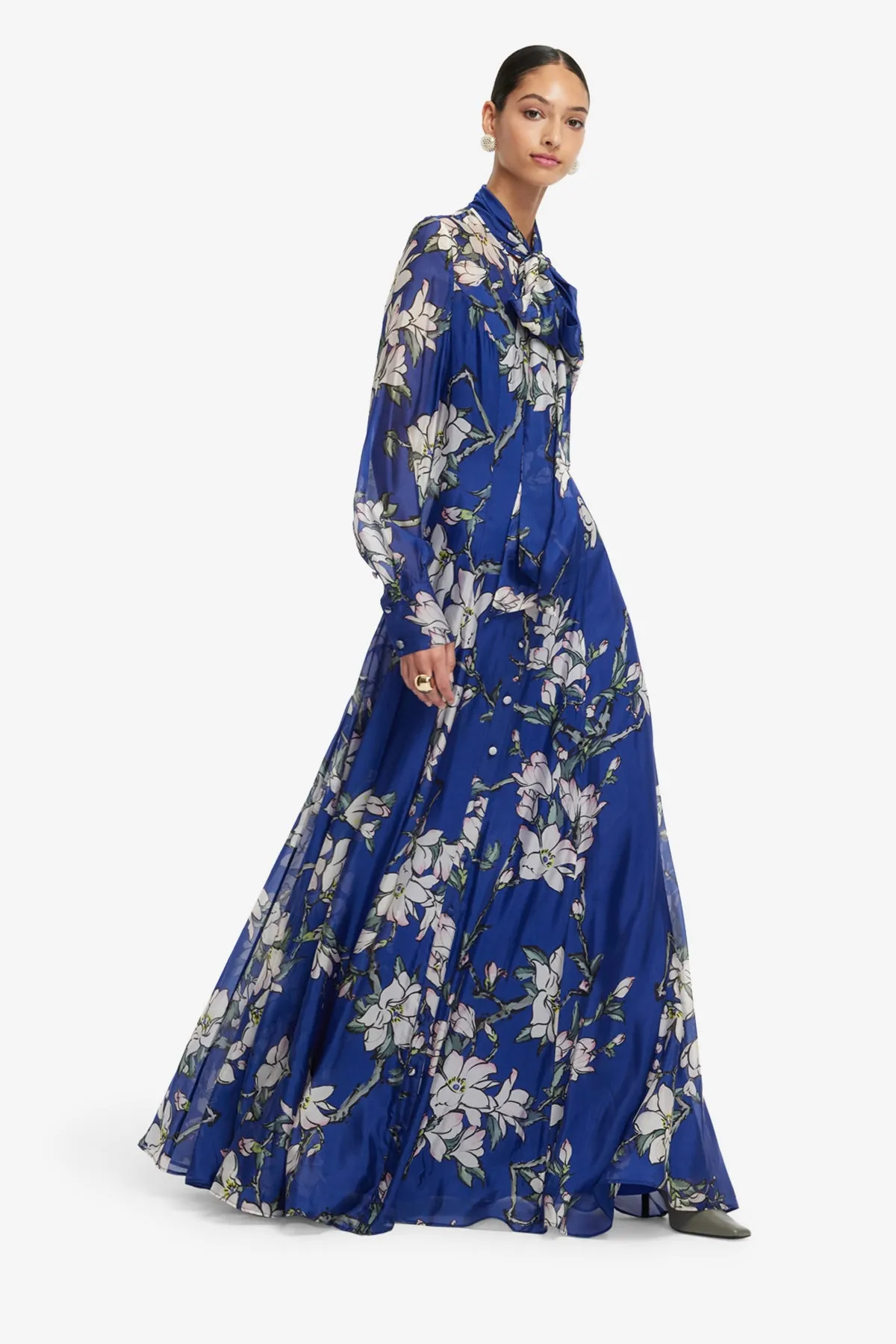 Lilith Tie Neck Maxi Dress - Midnight Magnolia Print sold by LEO LIN product image thumbnail 3