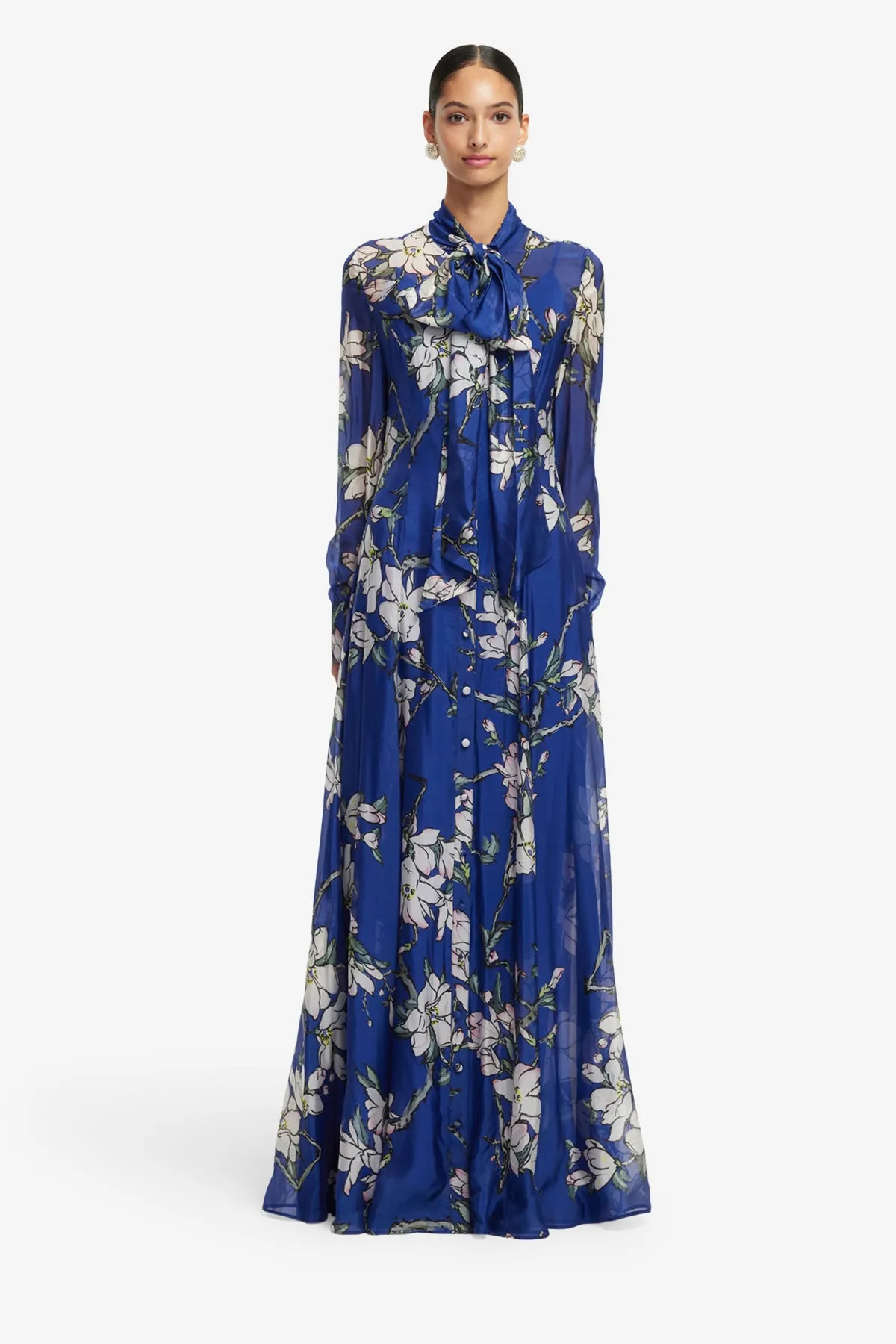 Lilith Tie Neck Maxi Dress - Midnight Magnolia Print sold by LEO LIN product image thumbnail 2