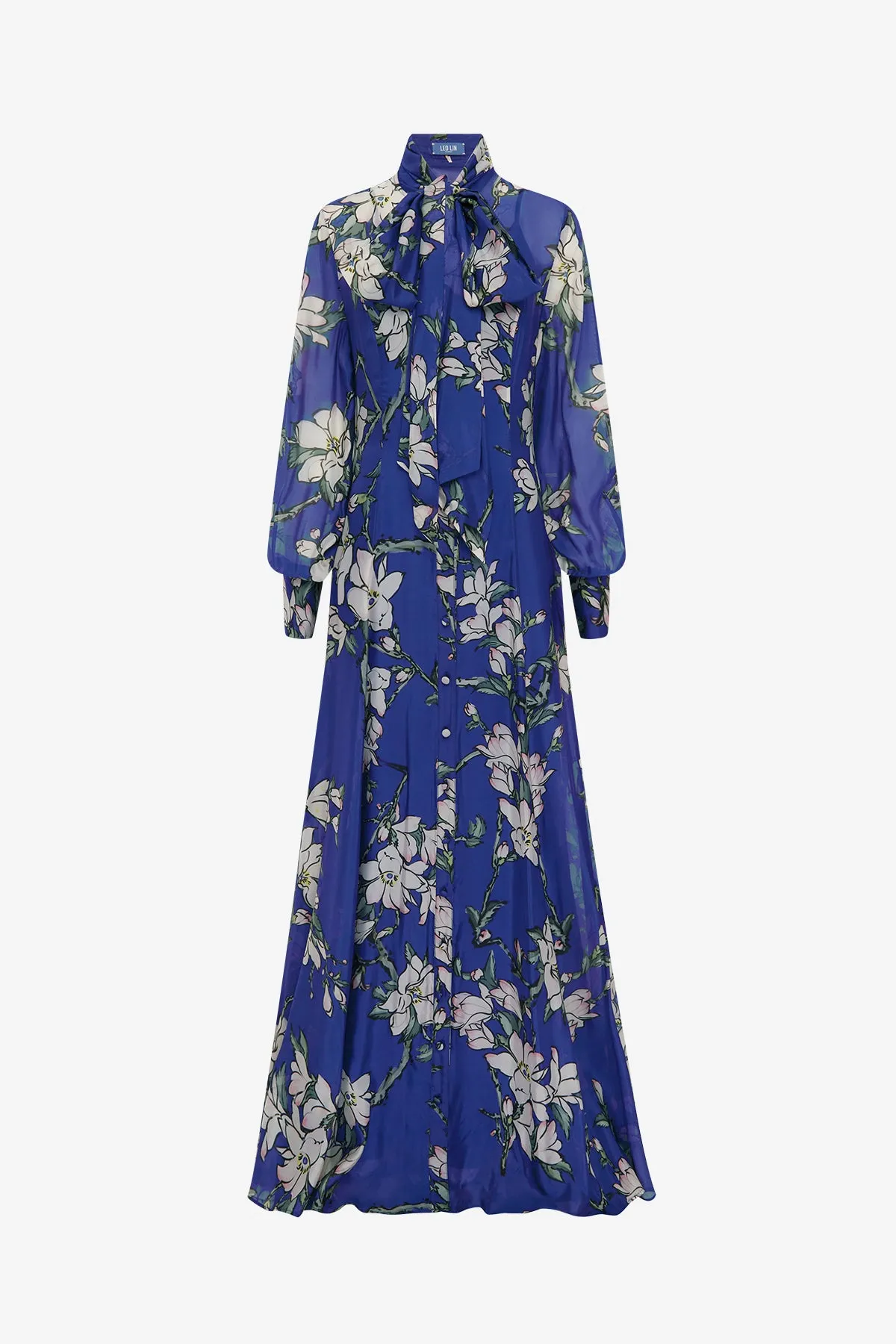 Lilith Tie Neck Maxi Dress - Midnight Magnolia Print sold by LEO LIN
