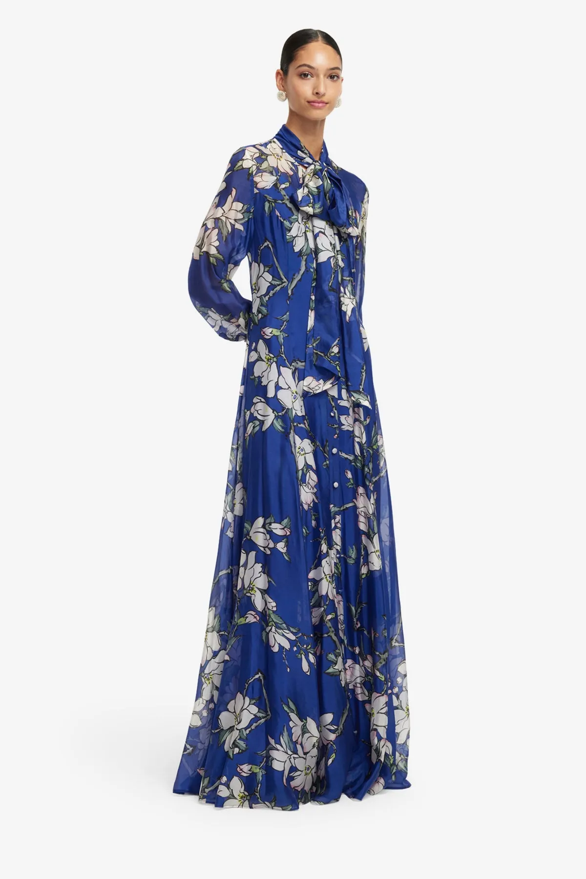 Lilith Tie Neck Maxi Dress - Midnight Magnolia Print sold by LEO LIN product image thumbnail 4