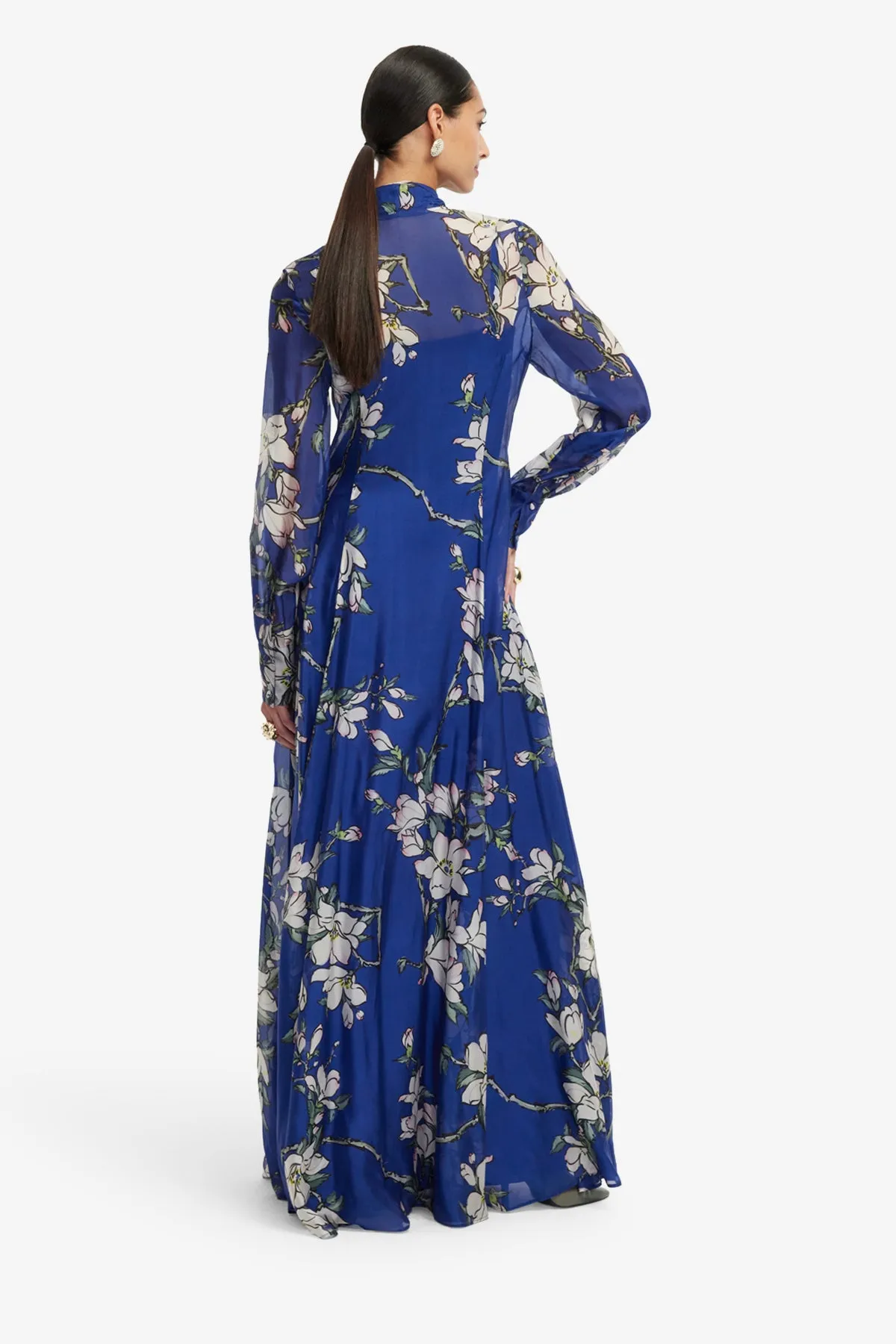 Lilith Tie Neck Maxi Dress - Midnight Magnolia Print sold by LEO LIN product image thumbnail 5