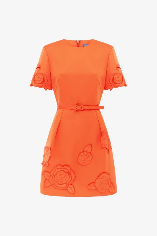 Aurelie Appliqué Short Sleeve Mini Dress - Saffron sold by LEO LIN