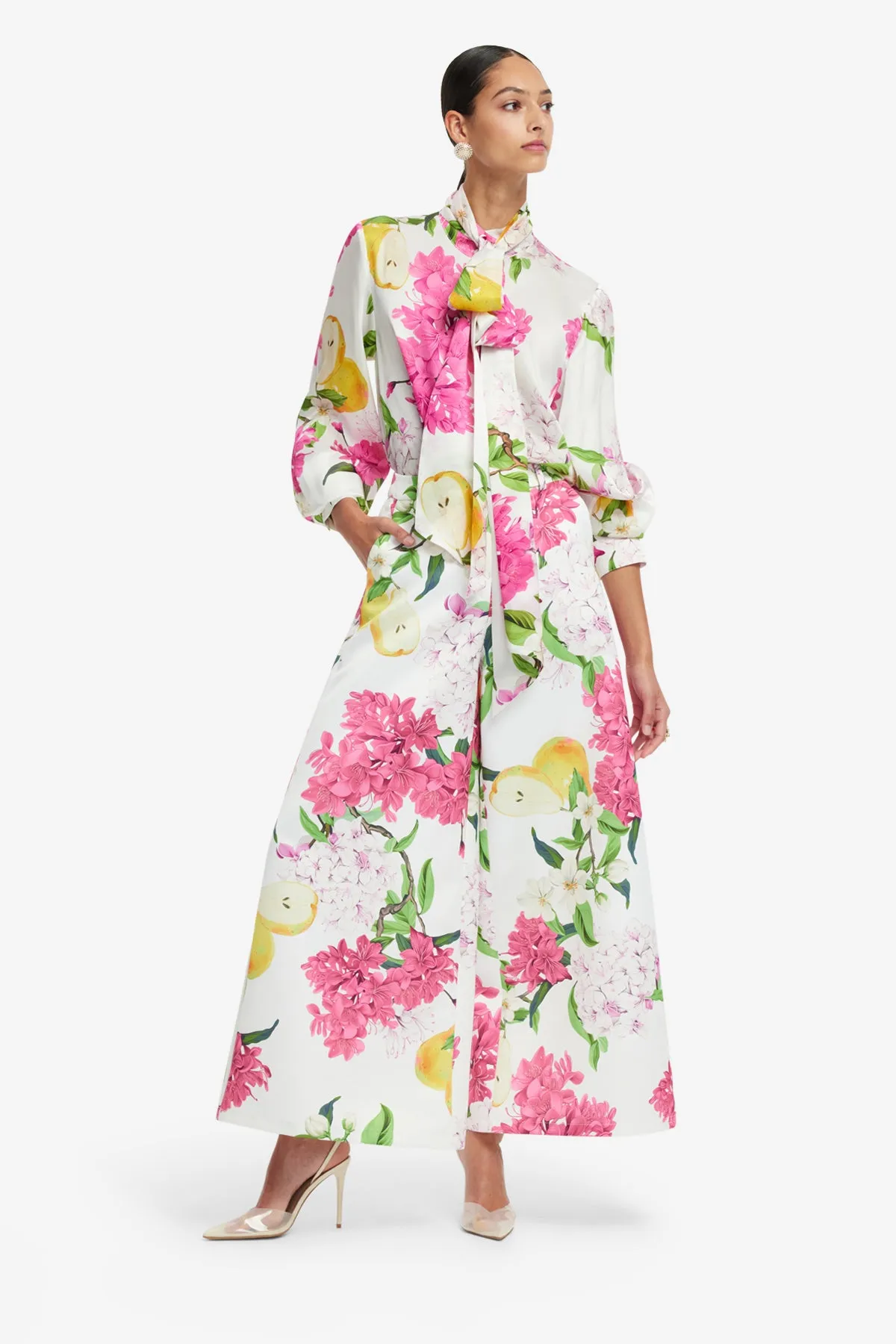 Freya Tie Neck Silk Blouse - Floral Pear Print sold by LEO LIN product image thumbnail 3