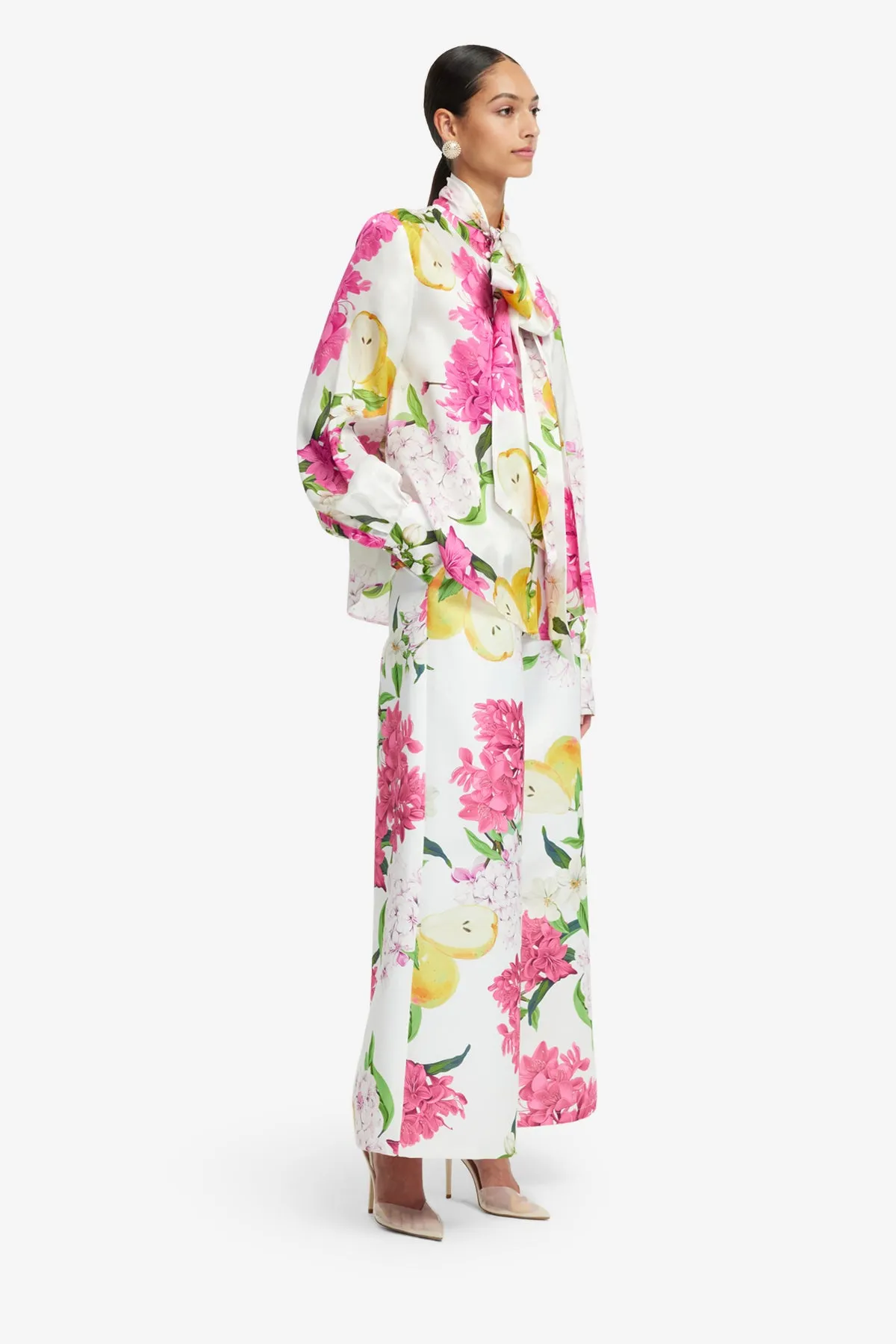 Freya Tie Neck Silk Blouse - Floral Pear Print sold by LEO LIN product image thumbnail 4