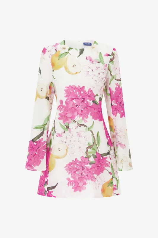 Suzanne Bell Sleeve Mini Dress - Floral Pear Print sold by LEO LIN