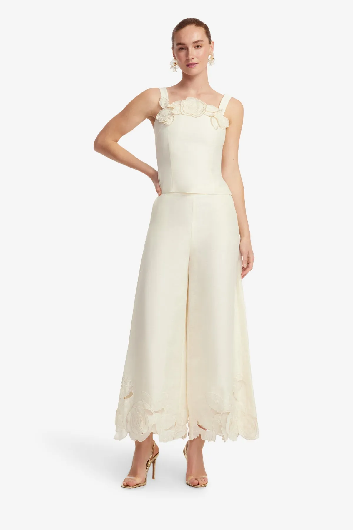 Theodora Linen Appliqué Pants - Vanilla sold by LEO LIN product image thumbnail 3