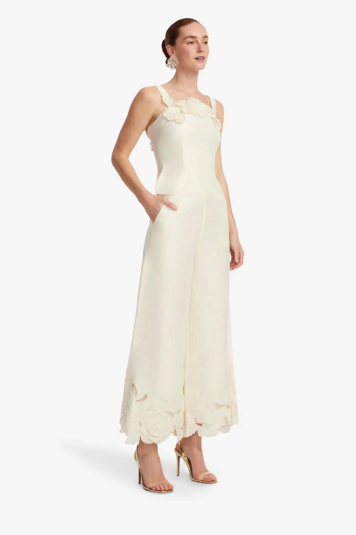 Theodora Linen Appliqué Pants - Vanilla sold by LEO LIN product image thumbnail 4