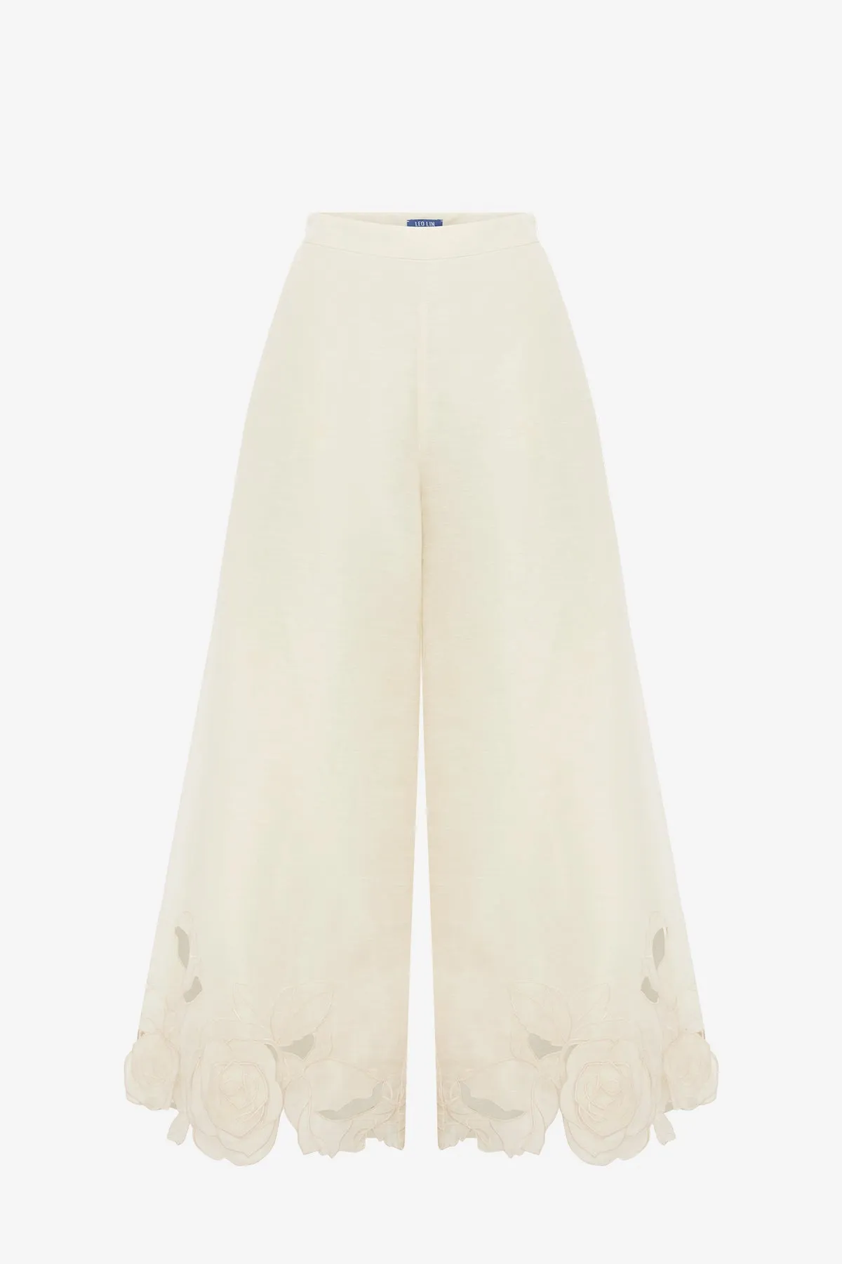 Theodora Linen Appliqué Pants - Vanilla sold by LEO LIN