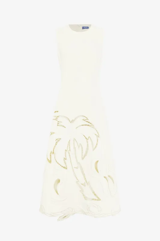 Cleo Palm Sleeveless Midi Dress - Vanilla sold by LEO LIN