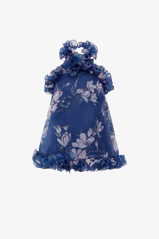 Michelle Ruffled Halterneck Top - Midnight Magnolia Print sold by LEO LIN