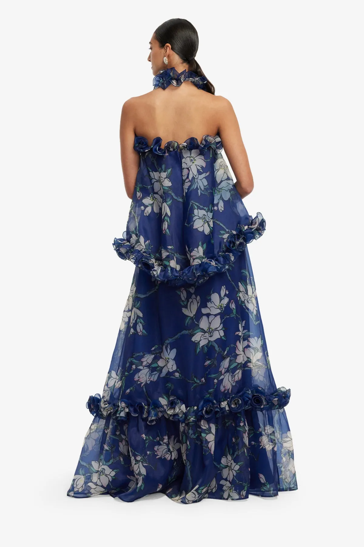 Michelle Ruffled Halterneck Top - Midnight Magnolia Print sold by LEO LIN product image thumbnail 5