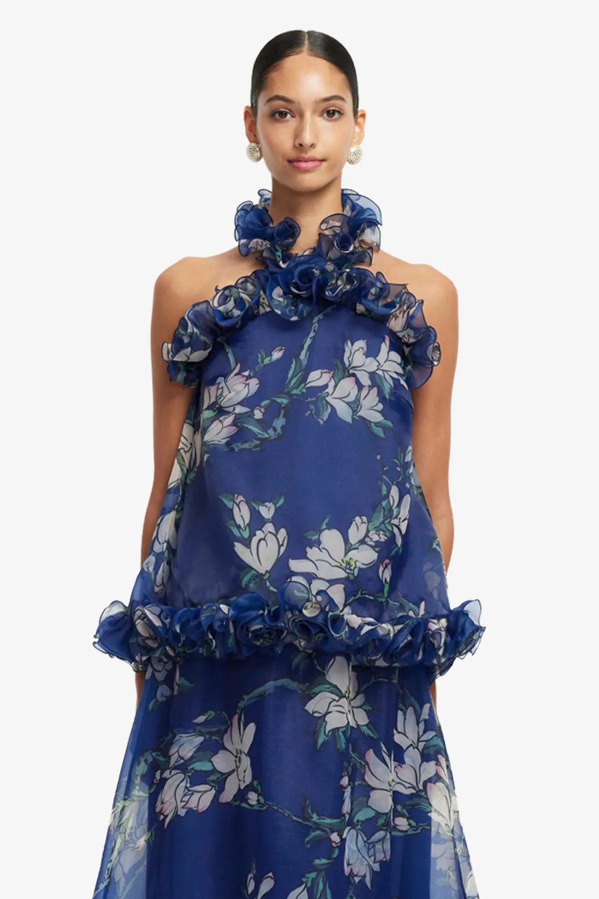 Michelle Ruffled Halterneck Top - Midnight Magnolia Print sold by LEO LIN product image thumbnail 2