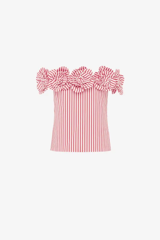 McKayla Off-Shoulder Top - Stripes in Scarlet sold by LEO LIN