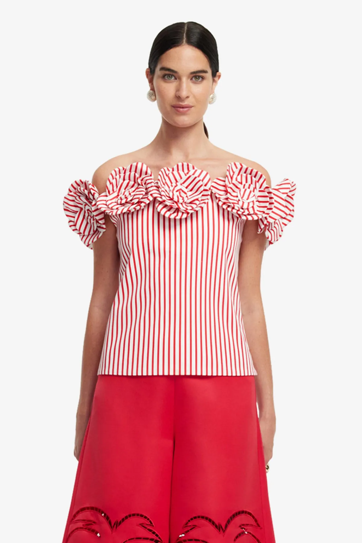 McKayla Off-Shoulder Top - Stripes in Scarlet sold by LEO LIN product image thumbnail 2