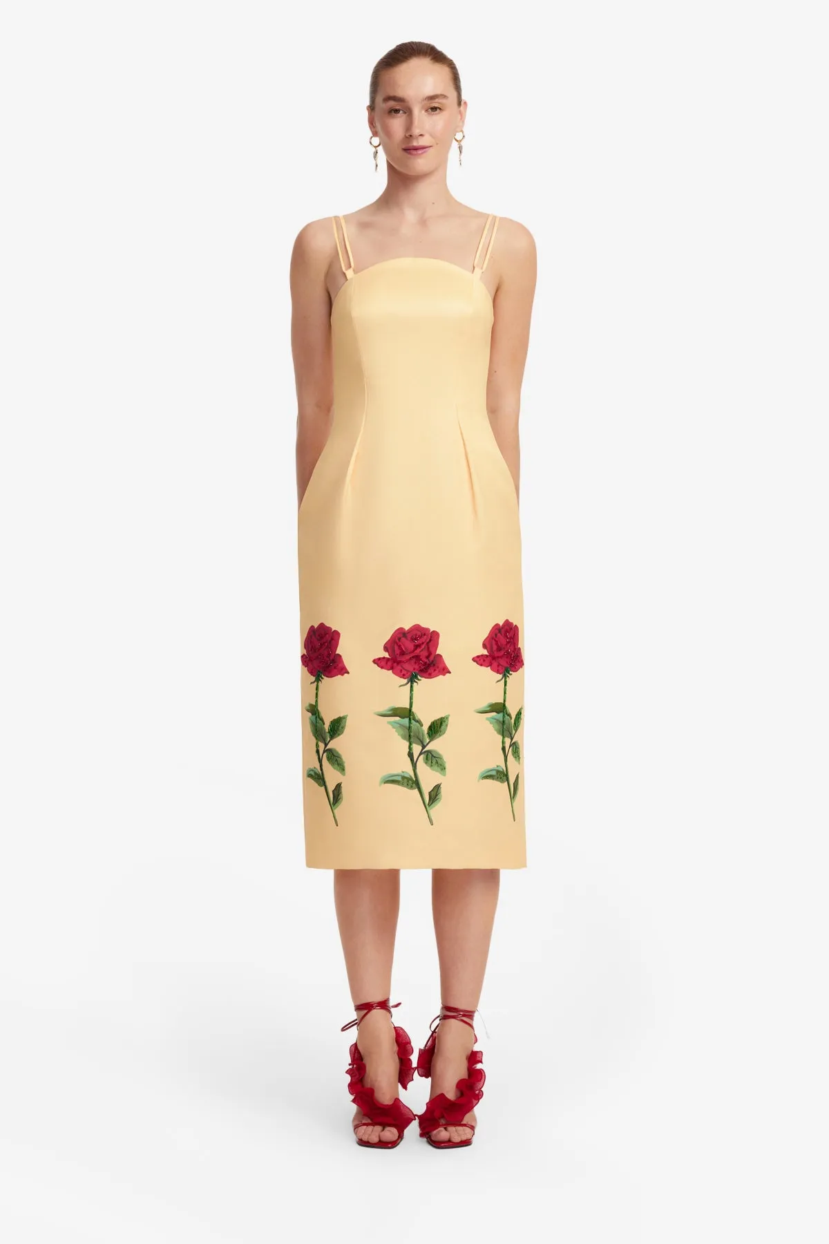 Polina Embellished Rose Midi Dress - Butter sold by LEO LIN product image thumbnail 2