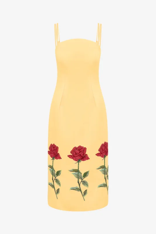 Polina Embellished Rose Midi Dress - Butter made by LEO LIN