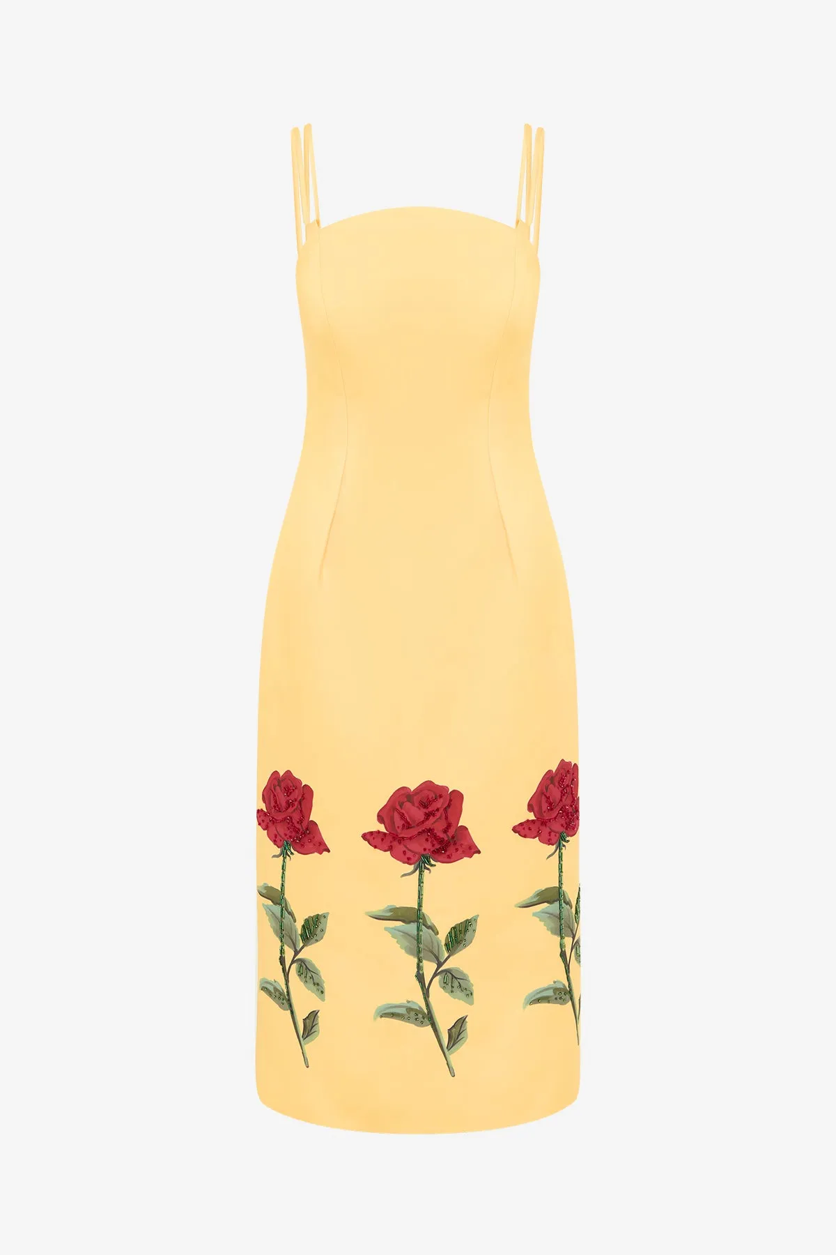 Polina Embellished Rose Midi Dress - Butter sold by LEO LIN