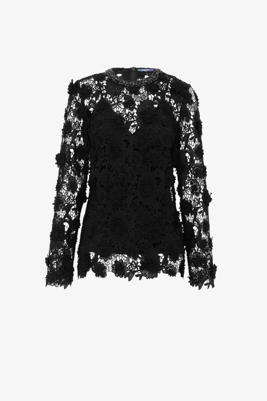 Ines Lace Embellished Top - Ebony made by LEO LIN