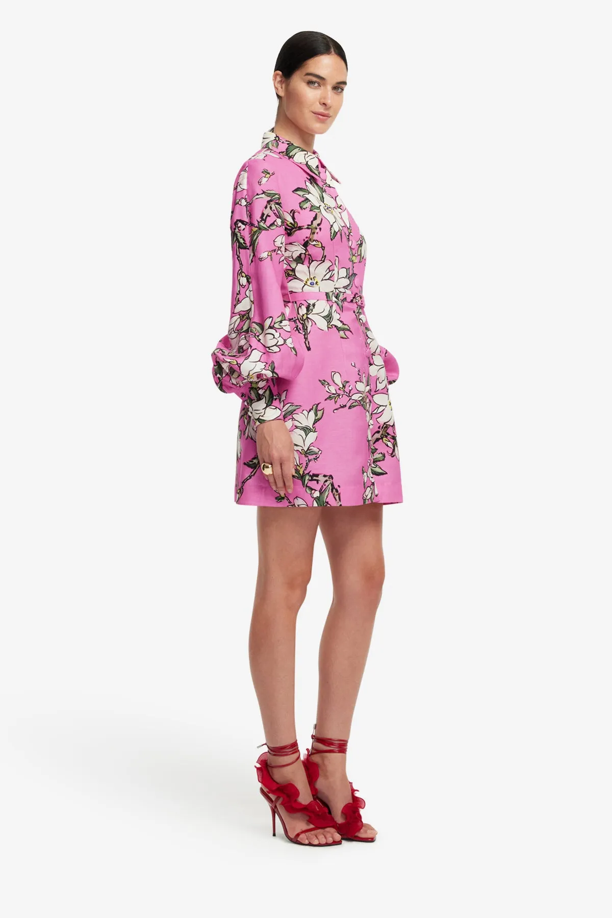 Luminous Linen Mini Dress - Pink Magnolia Print sold by LEO LIN product image thumbnail 4