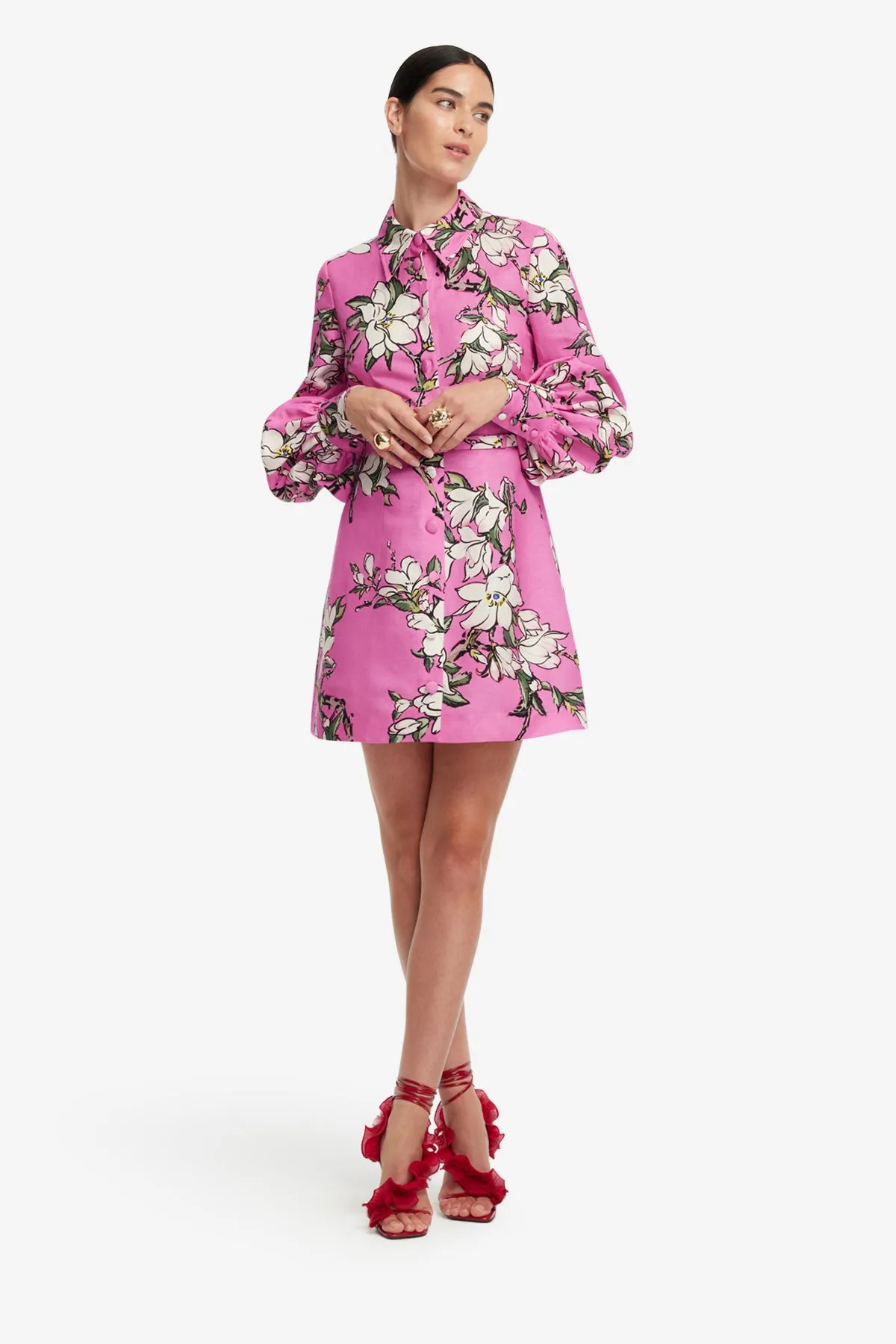 Luminous Linen Mini Dress - Pink Magnolia Print sold by LEO LIN product image thumbnail 3