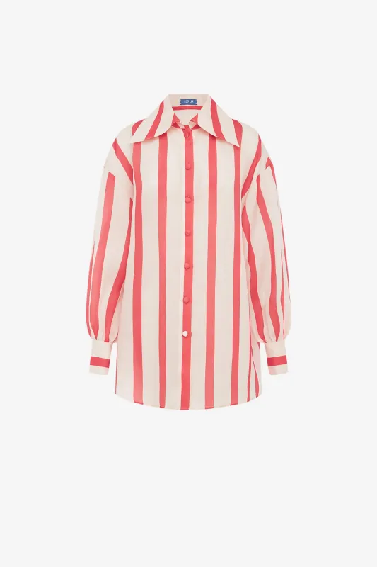 Kathleen Striped Silk Blouse - Scarlet sold by LEO LIN