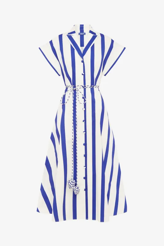 Aubrey Striped Shirt Midi Dress - Navy sold by LEO LIN