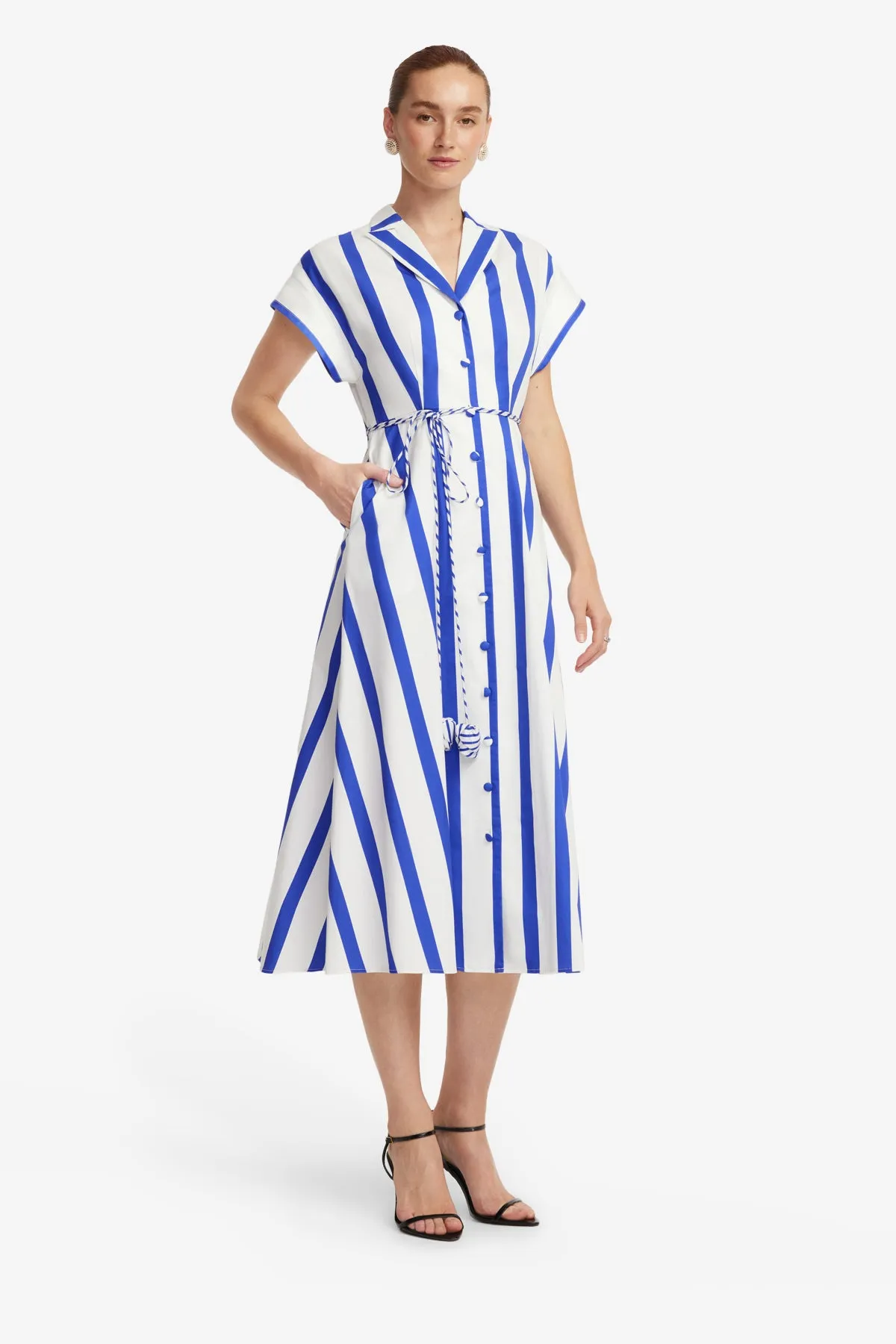 Aubrey Striped Shirt Midi Dress - Navy sold by LEO LIN product image thumbnail 4