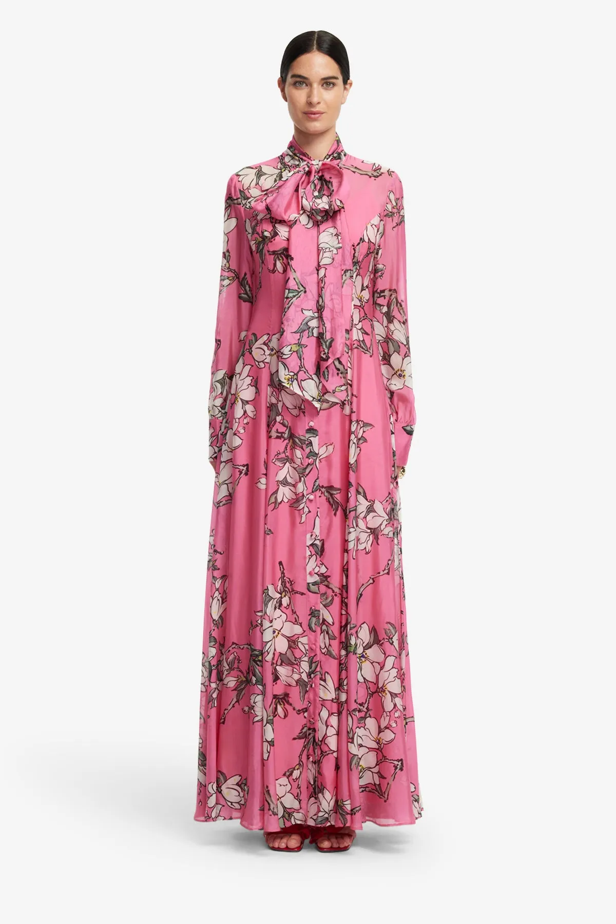 Lilith Tie Neck Maxi Dress - Pink Magnolia Print sold by LEO LIN product image thumbnail 2