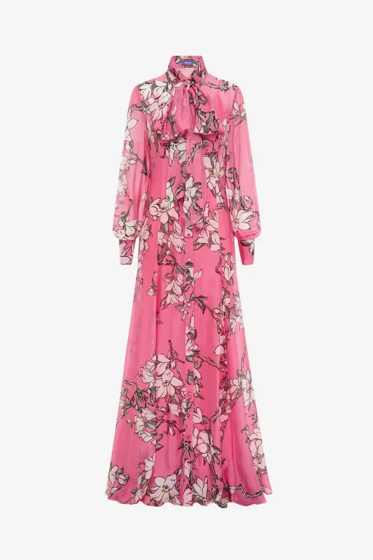 Lilith Tie Neck Maxi Dress - Pink Magnolia Print sold by LEO LIN