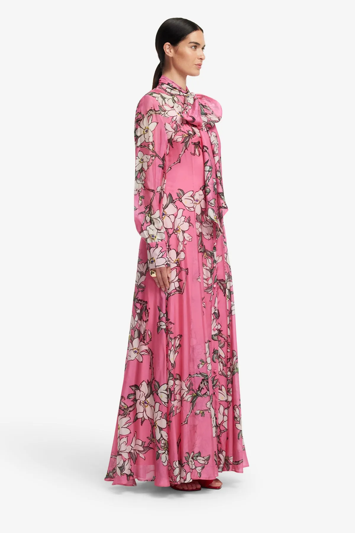 Lilith Tie Neck Maxi Dress - Pink Magnolia Print sold by LEO LIN product image thumbnail 4
