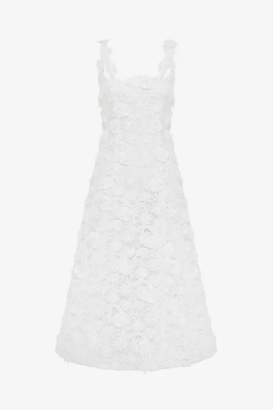 Odette Lace Midi Dress - Snow sold by LEO LIN