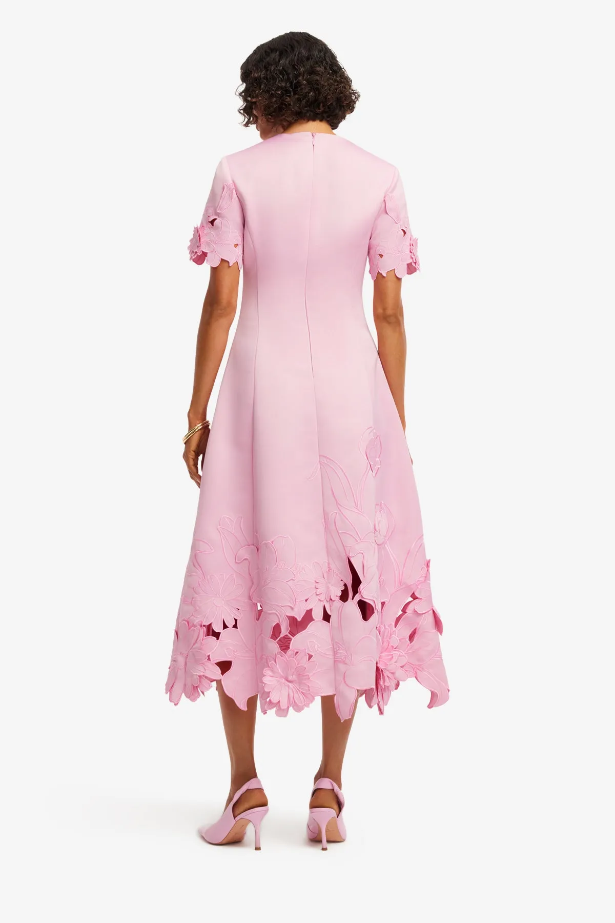 Caroline Appliqué Short Sleeve Midi Dress - Flamingo sold by LEO LIN product image thumbnail 5