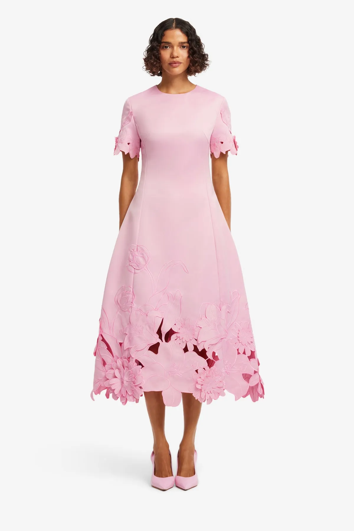 Caroline Appliqué Short Sleeve Midi Dress - Flamingo sold by LEO LIN product image thumbnail 2