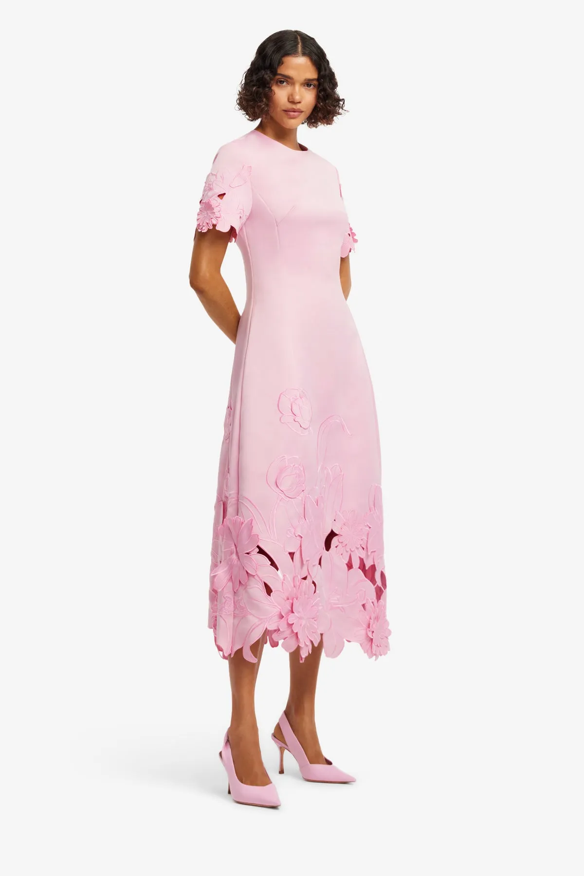 Caroline Appliqué Short Sleeve Midi Dress - Flamingo sold by LEO LIN product image thumbnail 4