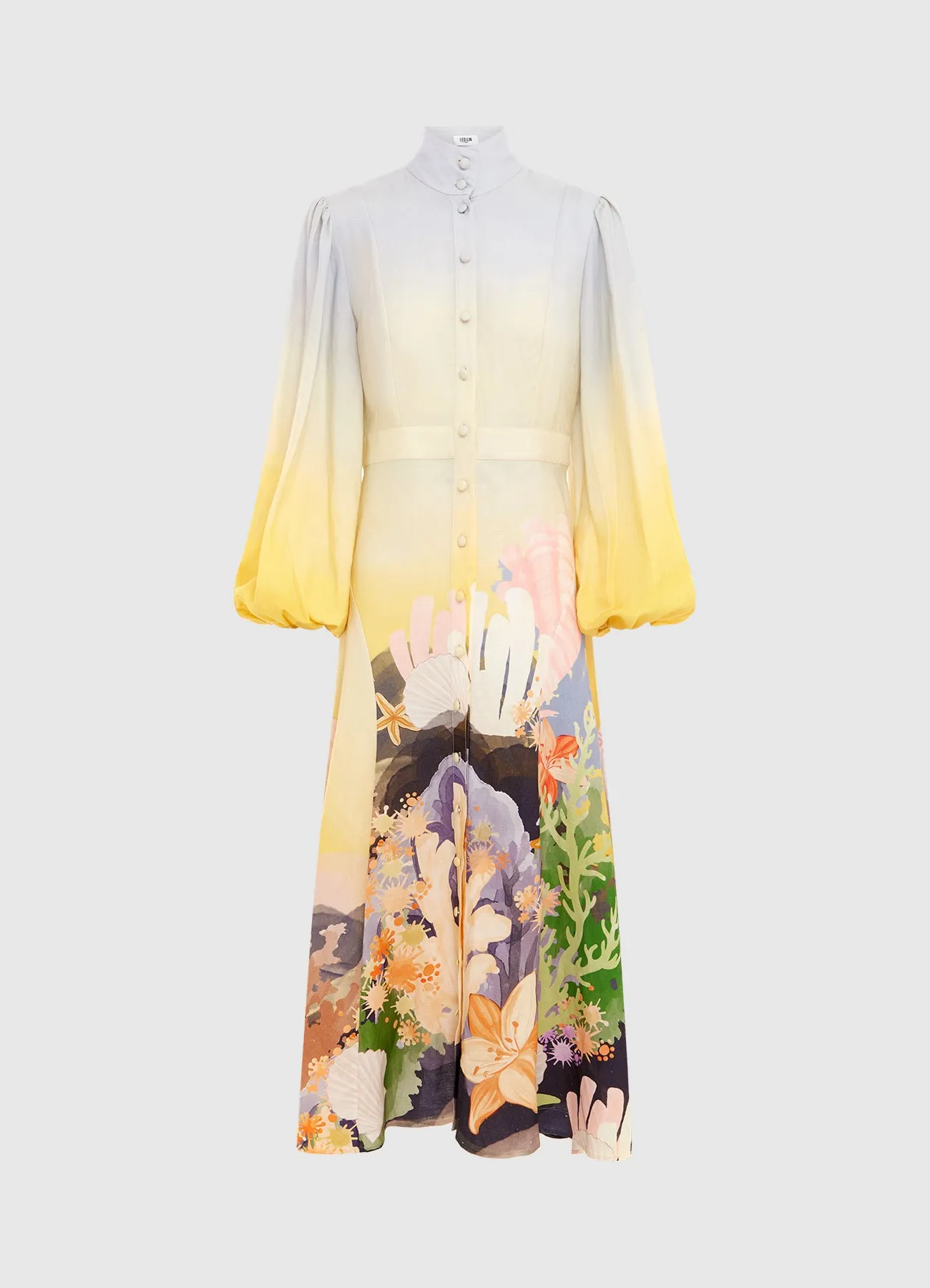 Nellie Midi Dress - Neptune Print in Seashell sold by LEO LIN