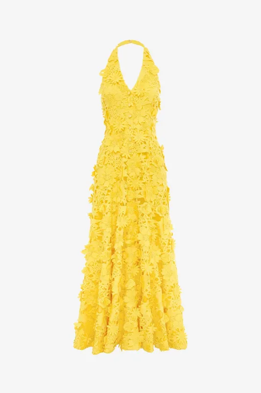 Juliette Lace Halterneck Maxi Dress - Sunshine sold by LEO LIN