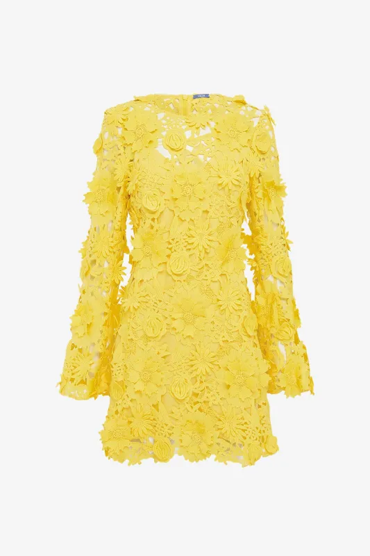 Suzanne Lace Bell Sleeve Mini Dress - Sunshine made by LEO LIN