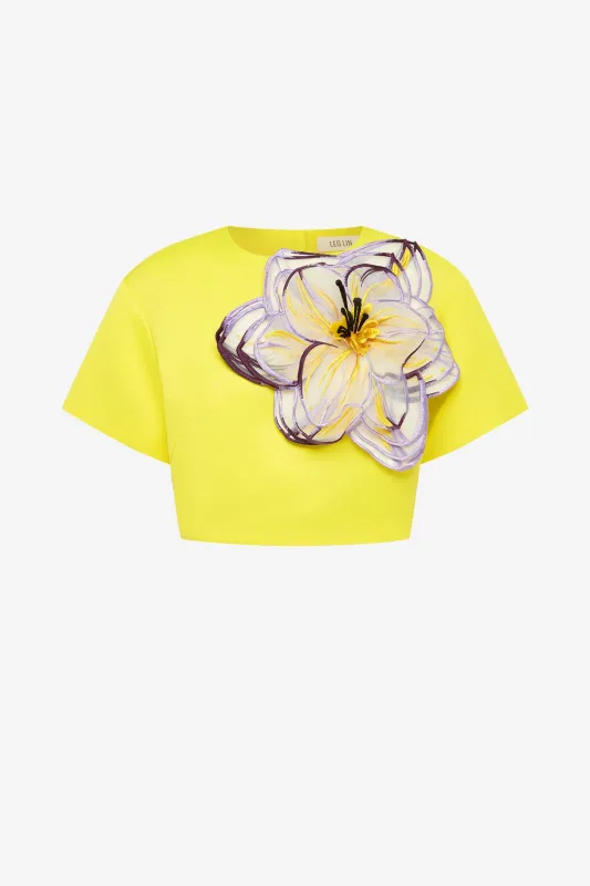 Indie Appliqué Sleeve Top - Iris Print in Yellow sold by LEO LIN